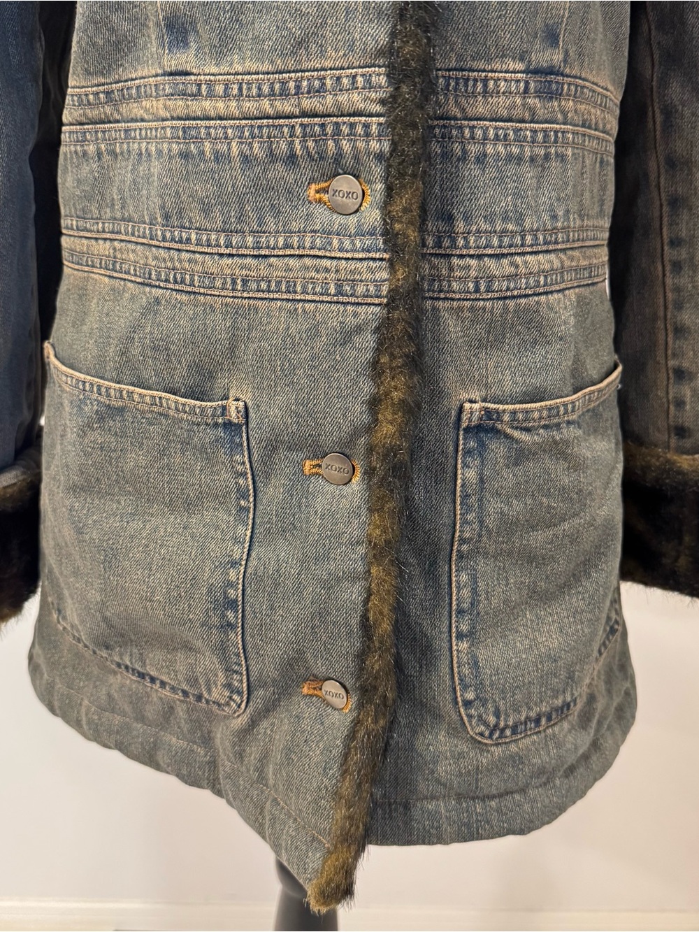 XOXO Y2K 2000s Denim Fur Penny Lane Utility Retro Boho Moto Grunge Fall Winter S - Picture 6 of 11
